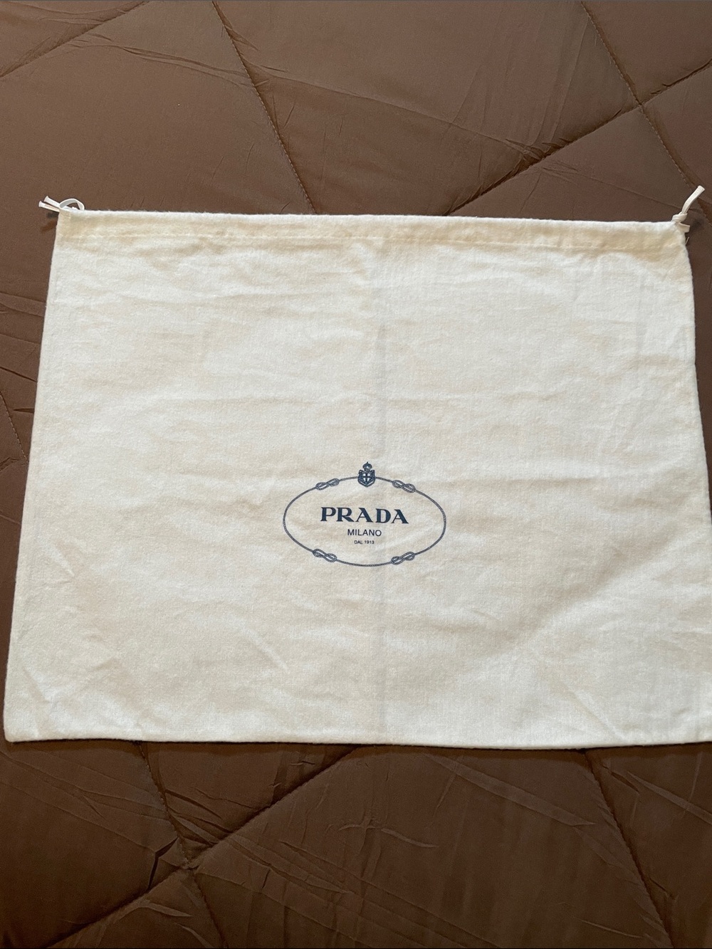 Prada Cream Drawstring Dust Bag with Navy Logo